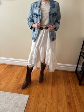 Boho Lace-Trim Midi Skirt in White